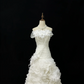 Off-White Strapless 3D Floral Cinched Waist Fitted Tiered Skirt Long Romantic Dress, Wedding Gown gh7968