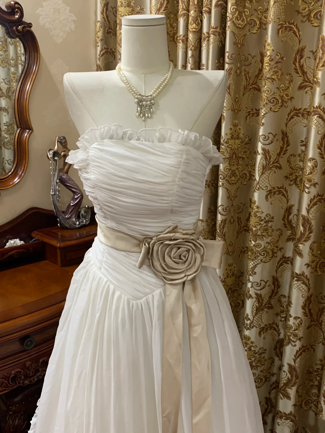 White Strapless Waist-Cinched Elegant Prom Dress, Graduation Prom Gown, Wedding Dress gh7249