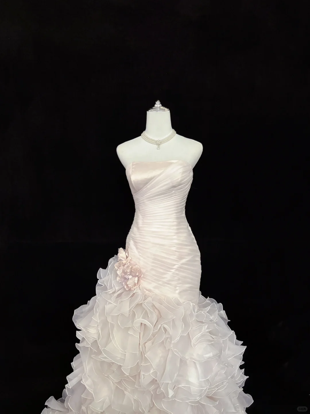Blush Pink Strapless, Cinched Waist, Slim Fit Hip Hugging Sexy Tiered Skirt Romantic Dress, Wedding Gown gh8014