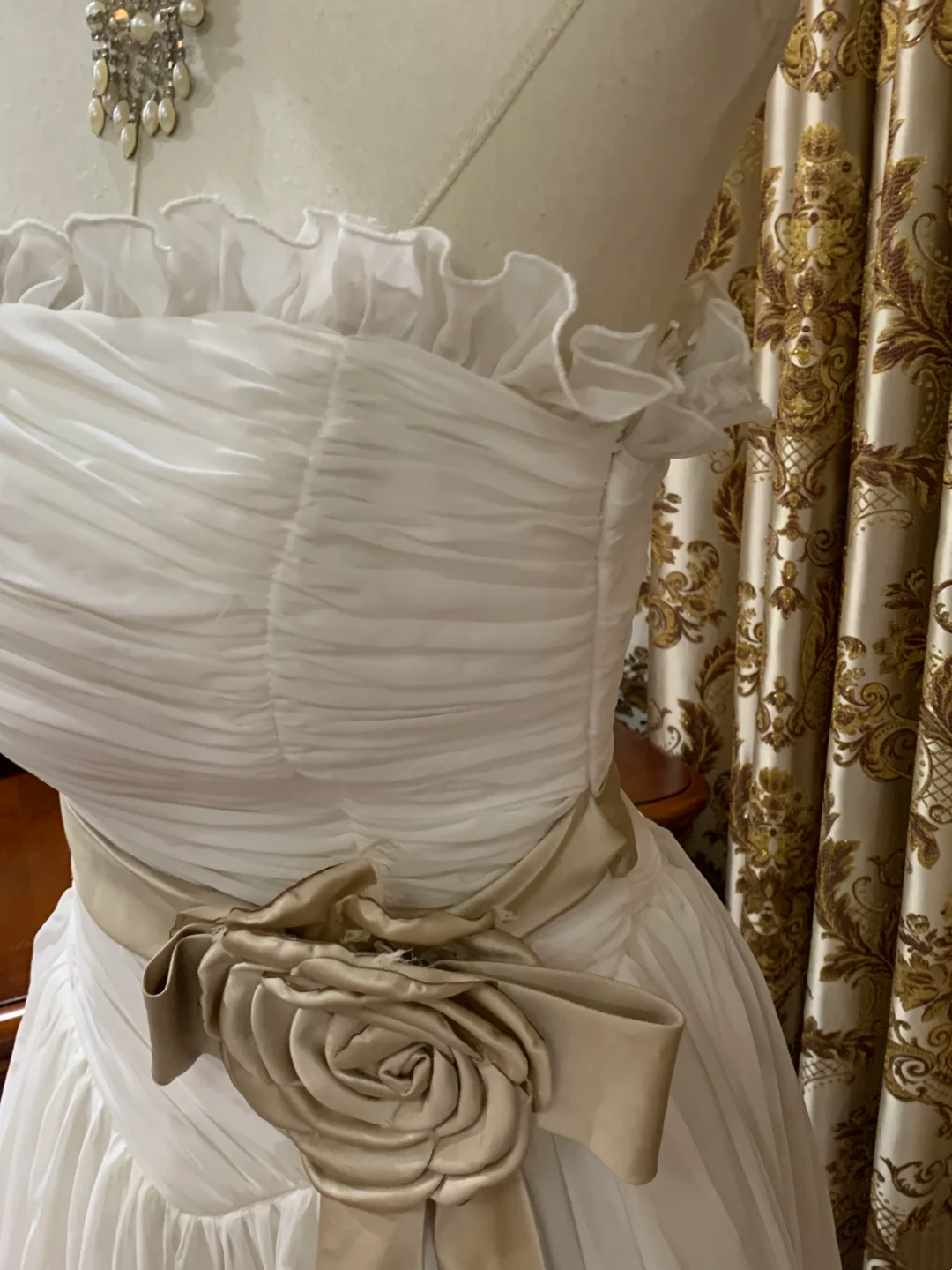 White Strapless Waist-Cinched Elegant Prom Dress, Graduation Prom Gown, Wedding Dress gh7249