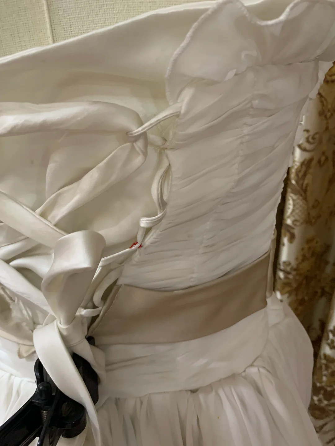 White Strapless Waist-Cinched Elegant Prom Dress, Graduation Prom Gown, Wedding Dress gh7249