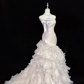 Blush Pink Strapless, Cinched Waist, Slim Fit Hip Hugging Sexy Tiered Skirt Romantic Dress, Wedding Gown gh8014