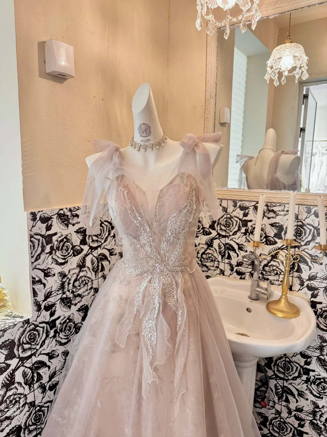 Light Pink Spaghetti Straps Cinched Waist Figure-Flattering Full Flared Skirt Long Elegant Romantic Dress, Wedding Gown gh7805