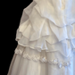 Vintage Halter Wedding Gown, Sweetheart Neck, Floral Lace Applique Ruched Bodice, Waist Bow Sash, Multi‑Layer Ruffled Ballgown Skirt, Lace Hem Trim, Bridal Prom Dress gh8903