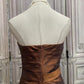 ✨Girlhomeshops - Robe de soirée courte en satin marron avec strass gh4985