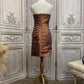 ✨Girlhomeshops - Robe de soirée courte en satin marron avec strass gh4985