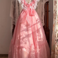 Pink Lace High Neck Double Ruffle Tulle Vintage A-Line Long Prom Dress gh9308