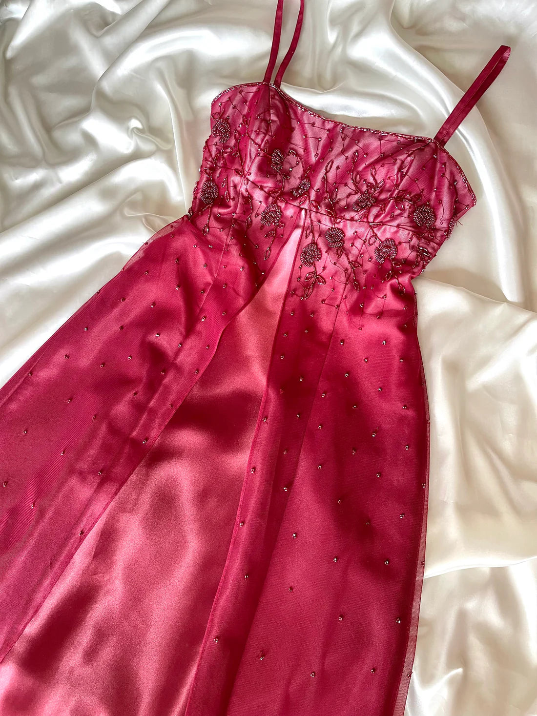 Girlhomeshops--Red exquisite floral beaded fashion long tulle prom dress graduation dress gh5521