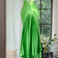 Bright Green Satin Spaghetti Strap V-Neck Mermaid Evening Dress, Rhinestone Detail Formal Prom Gown gh9506