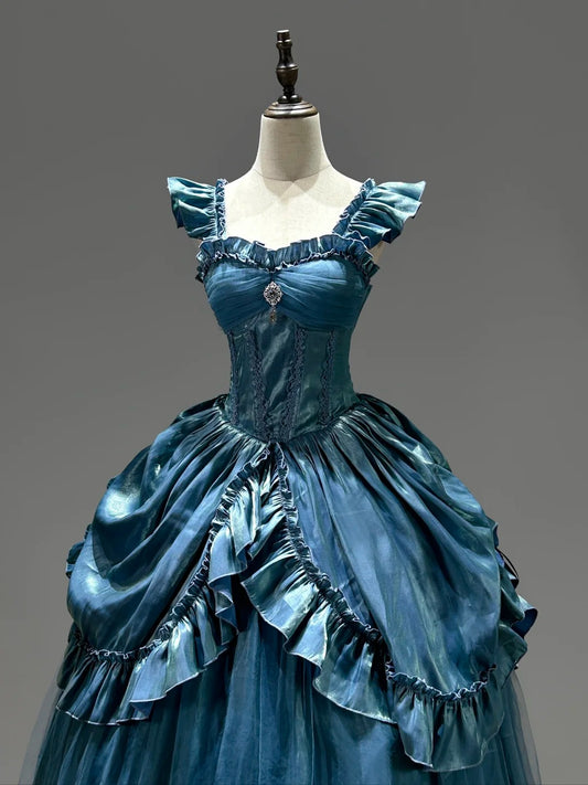 Robe de soirée longue en satin bleu, élégante et exquise, longueur au sol, robe de mariée gh4134