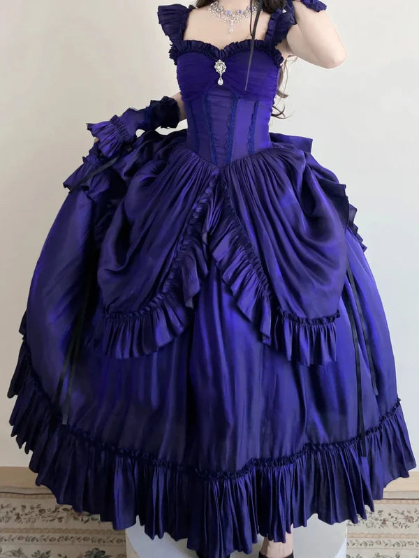Hellblau/Lila/Dunkelblau Geheimnisvolle Vintage-Mode Elegante Lange Satin Bodenlangen Ballkleid Abendkleid Partykleid gh4250