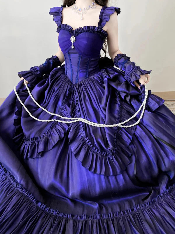 Hellblau/Lila/Dunkelblau Geheimnisvolle Vintage-Mode Elegante Lange Satin Bodenlangen Ballkleid Abendkleid Partykleid gh4250