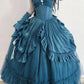 Hellblau/Lila/Dunkelblau Geheimnisvolle Vintage-Mode Elegante Lange Satin Bodenlangen Ballkleid Abendkleid Partykleid gh4250