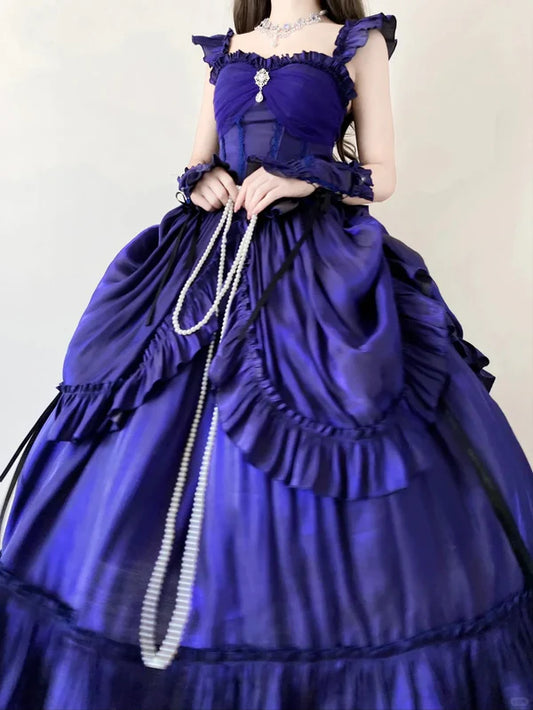 Lila Vintage-Mode Elegante Lange Satin Bodenlangen Ballkleid Abendkleid Partykleid gh4249