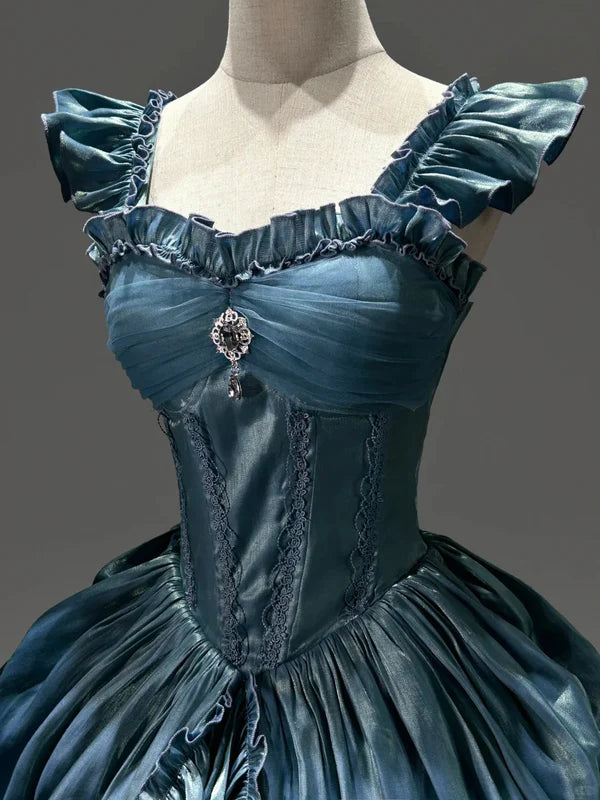 Hellblaues, geheimnisvolles Vintage-Mode-elegantes langes Satin-Ballkleid-Abendkleid-Partykleid gh4248