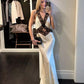 White/black satin fashion simple lace long slim fit ball gown evening dress gh3085