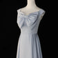 Blaues schlichtes, modisches, langes Satin-Brautjungfernkleid, Ballkleid, Abendkleid, Partykleid, gh4543