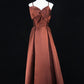 Blau/Braun/Rot Spaghettiträger Elegantes Langes Satin Ballkleid Abendkleid Partykleid gh4539