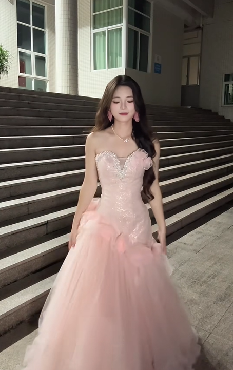 Light Pink Strapless Waist-Cinched Bodycon Mermaid Long Evening Dress, Fairy Gown, Romantic Gown gh7477