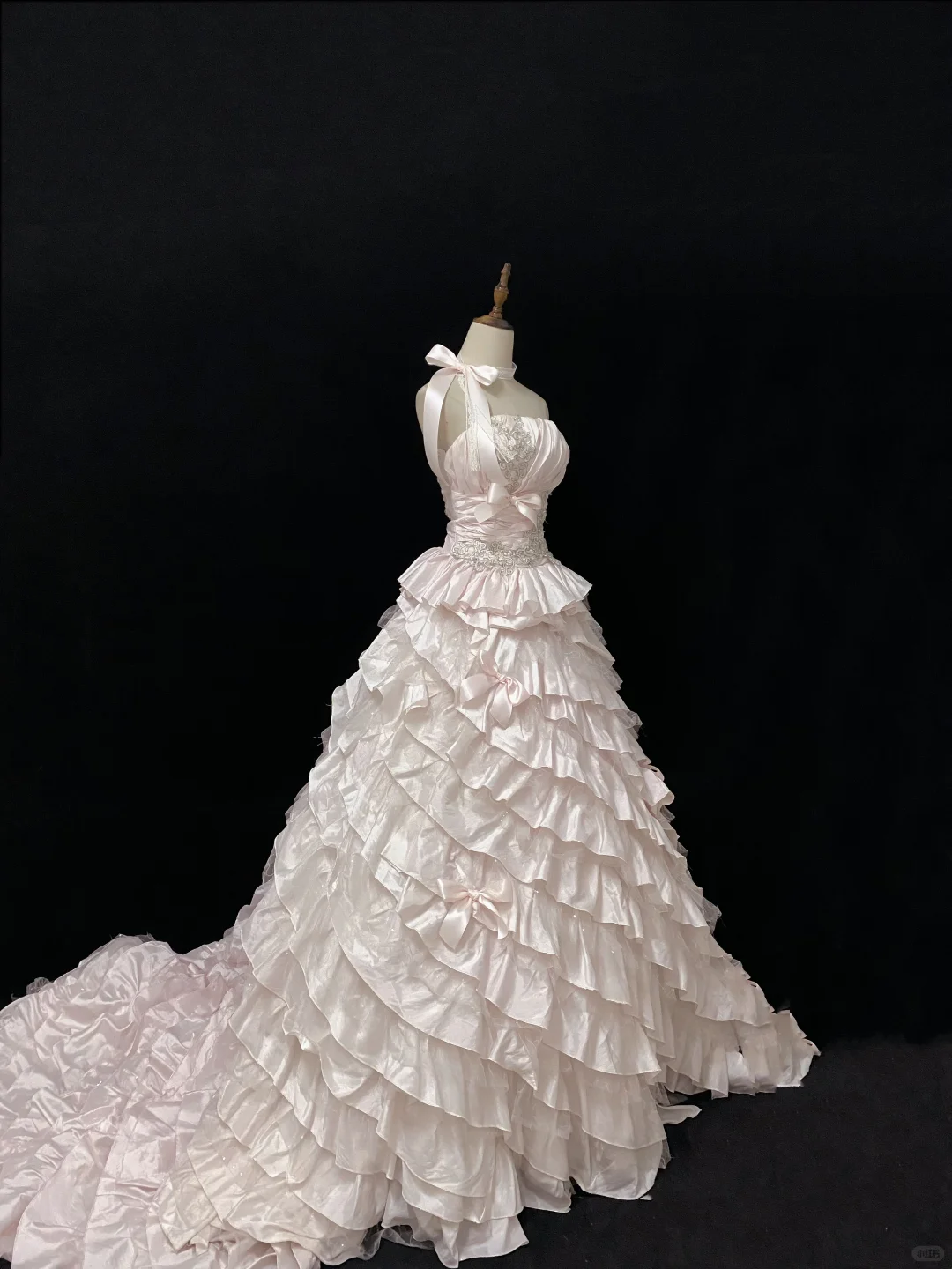 Blush Pink Strapless Long Romantic Dress, Cinched Waist, Voluminous Tiered Skirt, Wedding Gown gh8104