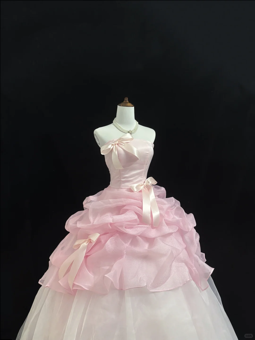Blush Pink Bow Girly Strapless Cinched Waist Voluminous Skirt Romantic Dress, Wedding Gown gh7881