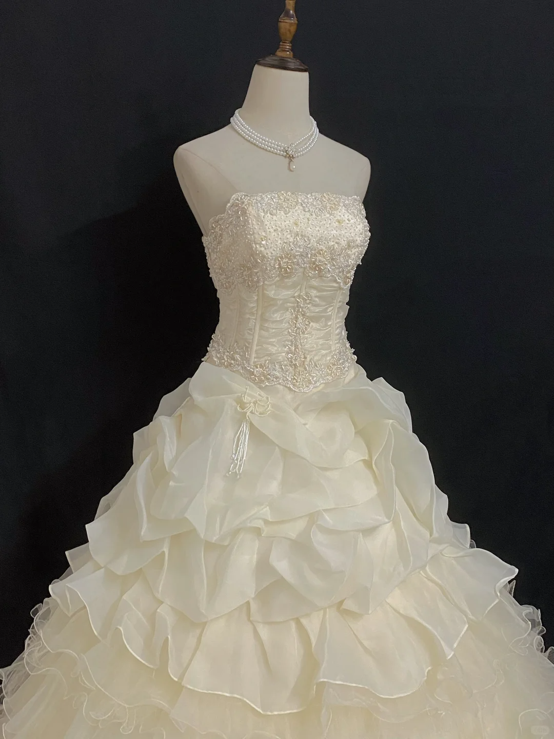 Light Apricot Strapless Elegant Romantic Gown with Fitted Waist and Fluffy Princess Skirt, Wedding Dress & Bridal Gown gh8330