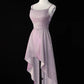 Rosa glänzendes Homecoming-Kleid, vorne kurz und hinten lang, Satin-Schwungkragen, elegantes Abendkleid für die Zeremonie zum Erwachsenwerden, für jeden Tag, Verabredungen, Ballkleid, Abendkleid, Partykleid, gh4538