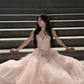 Light Pink Strapless Waist-Cinched Bodycon Mermaid Long Evening Dress, Fairy Gown, Romantic Gown gh7477