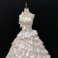 Blush Pink Strapless Long Romantic Dress, Cinched Waist, Voluminous Tiered Skirt, Wedding Gown gh8104