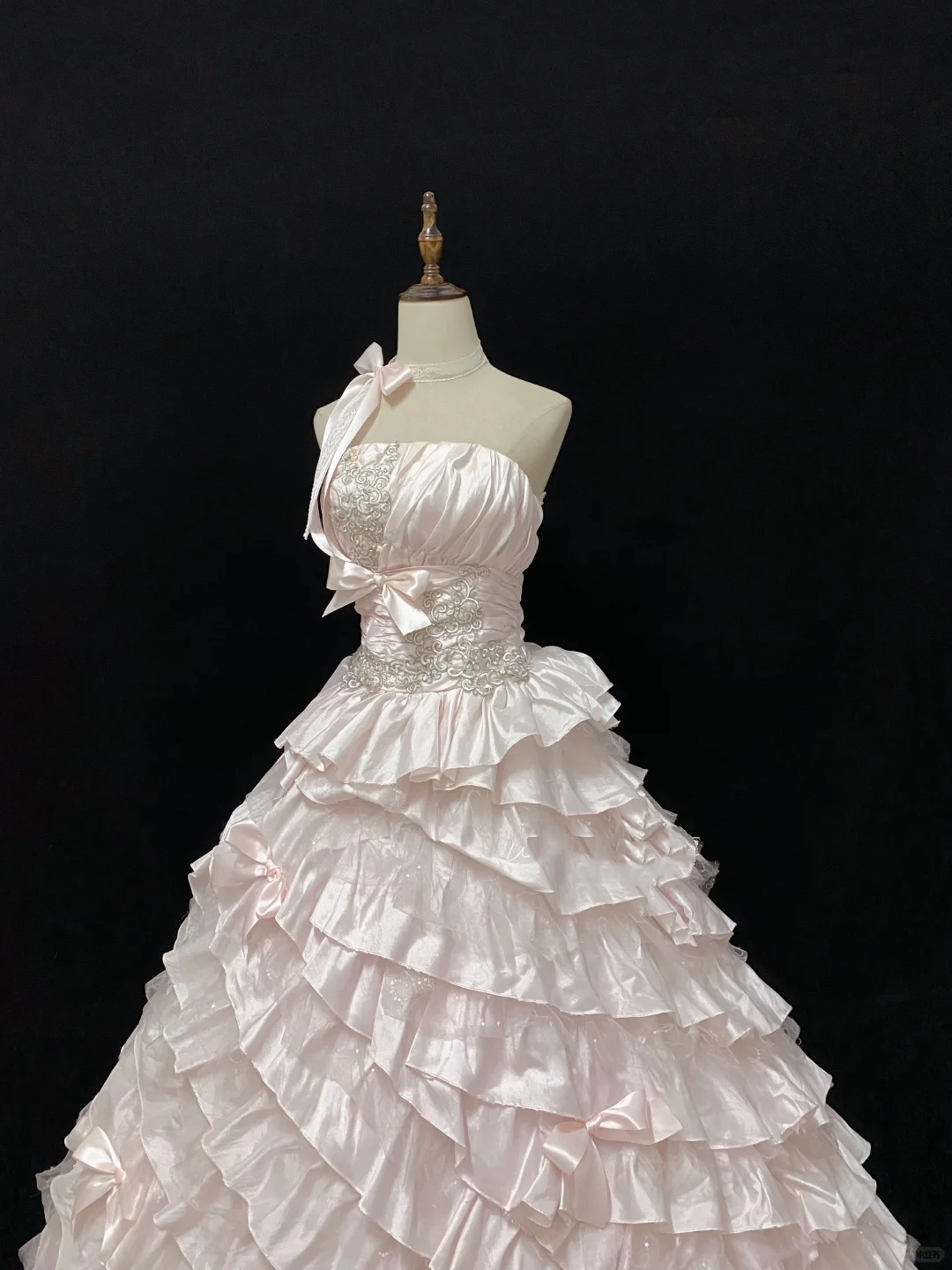 Blush Pink Strapless Long Romantic Dress, Cinched Waist, Voluminous Tiered Skirt, Wedding Gown gh8104