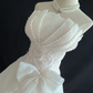 White Strapless Vintage Luxury Romantic Gown With Beaded Embellishments, Cinched Waist & Voluminous Flared Skirt, Wedding Dress & Bridal Gown gh8149