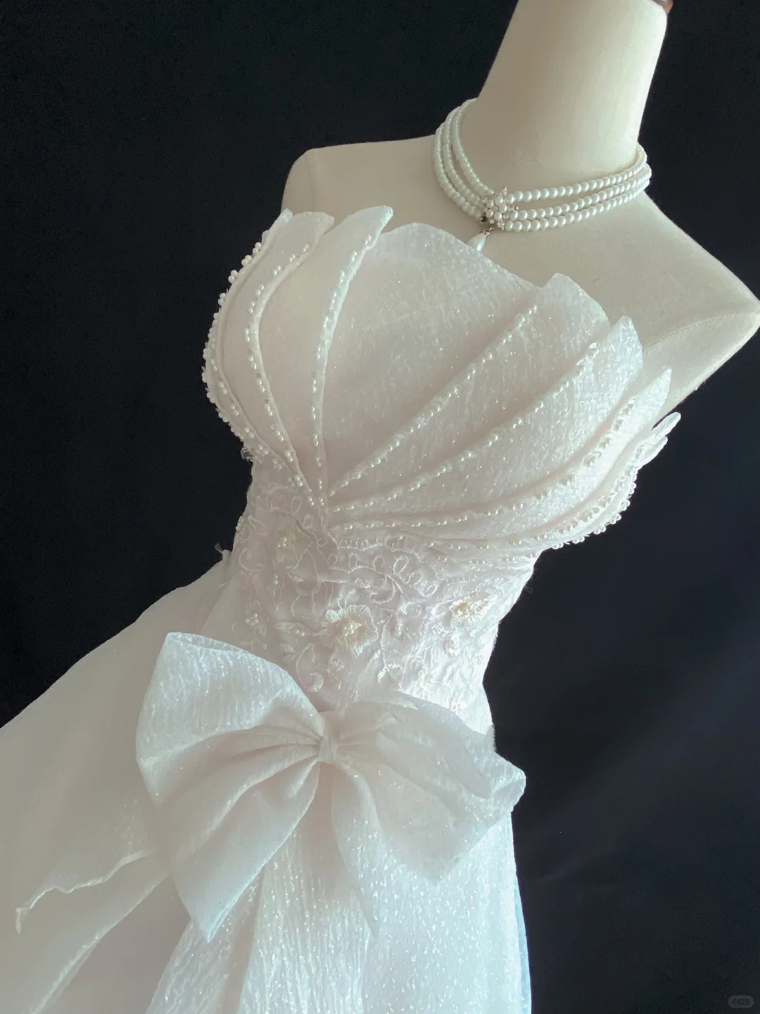 White Strapless Vintage Luxury Romantic Gown With Beaded Embellishments, Cinched Waist & Voluminous Flared Skirt, Wedding Dress & Bridal Gown gh8149