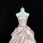 Blush Pink Satin Strapless Cinched Waist Voluminous Princess Skirt Minimalist Elegant Romantic Dress, Wedding Gown gh8015