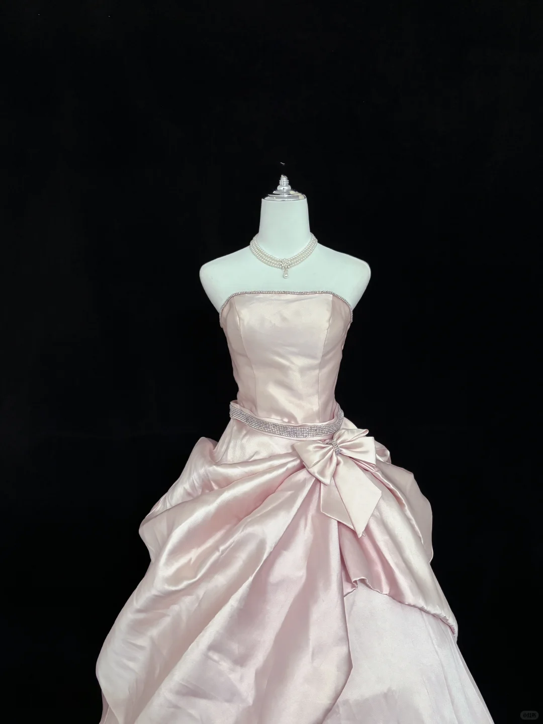 Blush Pink Satin Strapless Cinched Waist Voluminous Princess Skirt Minimalist Elegant Romantic Dress, Wedding Gown gh8015