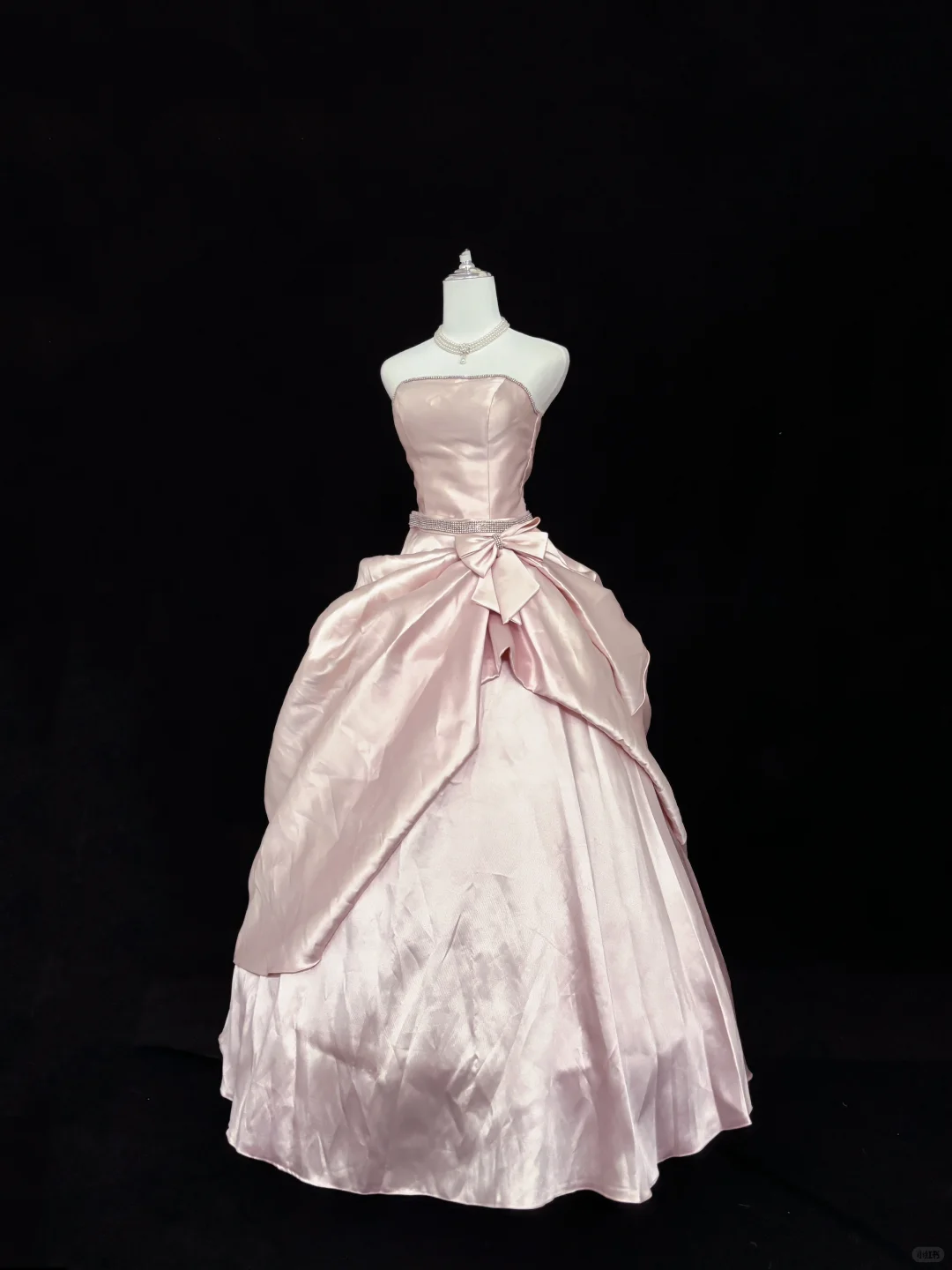 Blush Pink Satin Strapless Cinched Waist Voluminous Princess Skirt Minimalist Elegant Romantic Dress, Wedding Gown gh8015