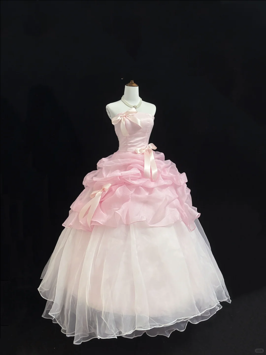 Blush Pink Bow Girly Strapless Cinched Waist Voluminous Skirt Romantic Dress, Wedding Gown gh7881