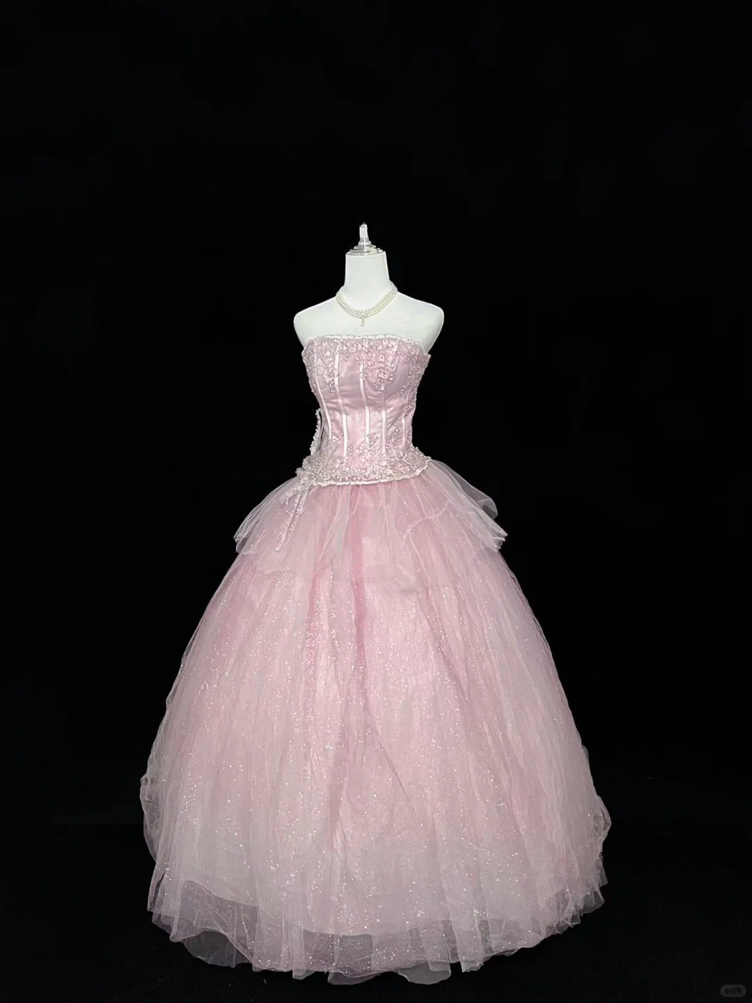 Blush Pink Strapless Rhinestone Cinched Waist Voluminous Princess Skirt Romantic Dress, Wedding Gown gh7969