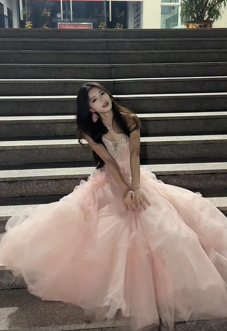 Light Pink Strapless Waist-Cinched Bodycon Mermaid Long Evening Dress, Fairy Gown, Romantic Gown gh7477