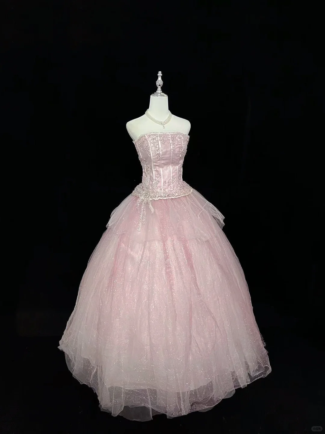 Blush Pink Strapless Rhinestone Cinched Waist Voluminous Princess Skirt Romantic Dress, Wedding Gown gh7969