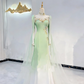 Light Green Gradient Waist-Cinched Fitted Mermaid Sexy Long Evening Dress, Fairy Gown, Romantic Gown gh7397