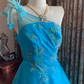 Blue One-Shoulder Waist-Cinched Vintage Voluminous Skirt Prom Dress, Princess Ball Gown gh7279