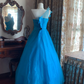 Blue One-Shoulder Waist-Cinched Vintage Voluminous Skirt Prom Dress, Princess Ball Gown gh7279