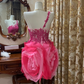 Rose Red One-Shoulder Waist-Cinched Bubble Mini Prom Dress, Evening Gown, Graduation Dress gh7250
