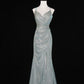 Silbernes, glänzendes Meerjungfrauen-Abendkleid mit schmaler Passform und langer Satin-Ballkleid-Abschlussballkleid gh4545
