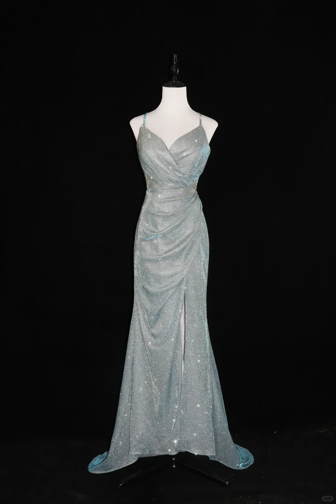 Silbernes, glänzendes Meerjungfrauen-Abendkleid mit schmaler Passform und langer Satin-Ballkleid-Abschlussballkleid gh4545