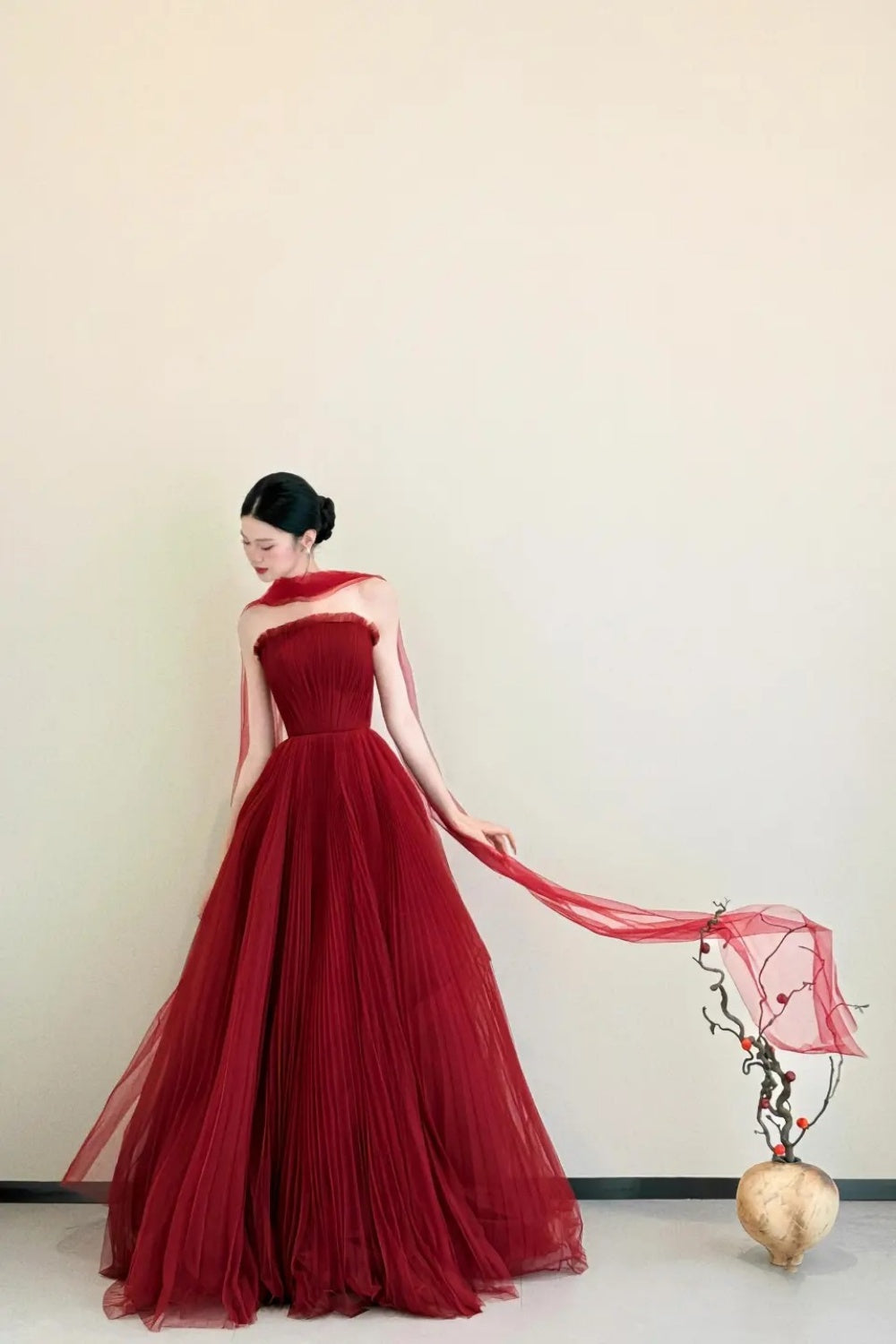 Rotes langes Chiffon-Abendkleid gh6777