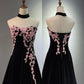 Girlhomeshops -Black velvet floral long ball gown evening gown graduation dress gh5111