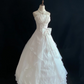 White Strapless Vintage Luxury Romantic Gown With Beaded Embellishments, Cinched Waist & Voluminous Flared Skirt, Wedding Dress & Bridal Gown gh8149