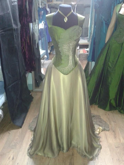 Green Spaghetti Strap Fitted Waist Slim Satin Elegant Prom Evening Gown gh7307