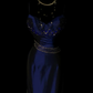 Navy Blue Vintage Satin Mermaid Evening Gown, Spaghetti Strap Sweetheart Neck, Beaded Rhinestone Bodice, Gold Beaded Trim On Waist & Skirt, Floor‑Length Mermaid Prom Dress gh8892